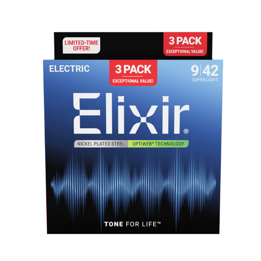 Elixir 16571 Optiweb Electric Guitar String Super Light Bright Smooth 3 Pack (09-42)