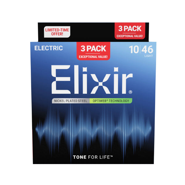 Elixir 16572 Optiweb Electric Guitar Strings Super Light Bright Smooth 3 Pack (10-46)
