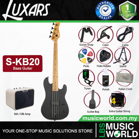 LUXARS S-KB20 4 String Mini Bass Guitar Poplar Body with Roasted Maple Fingerboard - Package