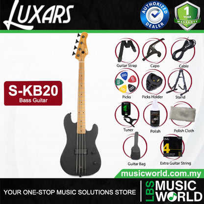 LUXARS S-KB20 4 String Mini Bass Guitar Poplar Body with Roasted Maple Fingerboard (S KB20)