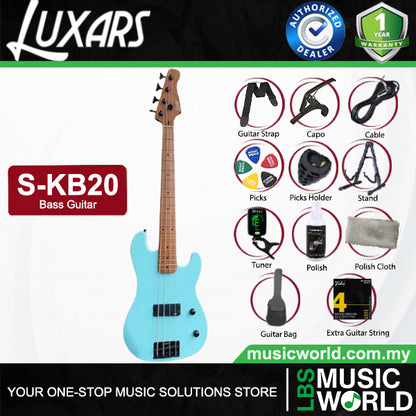 LUXARS S-KB20 4 String Mini Bass Guitar Poplar Body with Roasted Maple Fingerboard (S KB20)