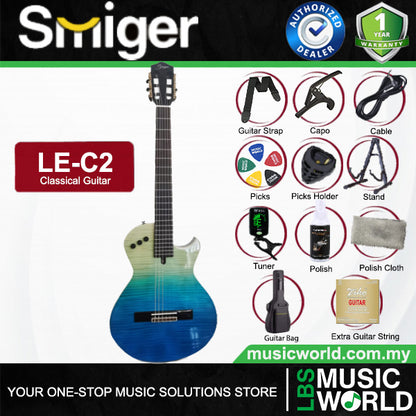 Smiger LE-C2 Okoume Body Flamed Maple Top Silent Classical Guitar With Alice String