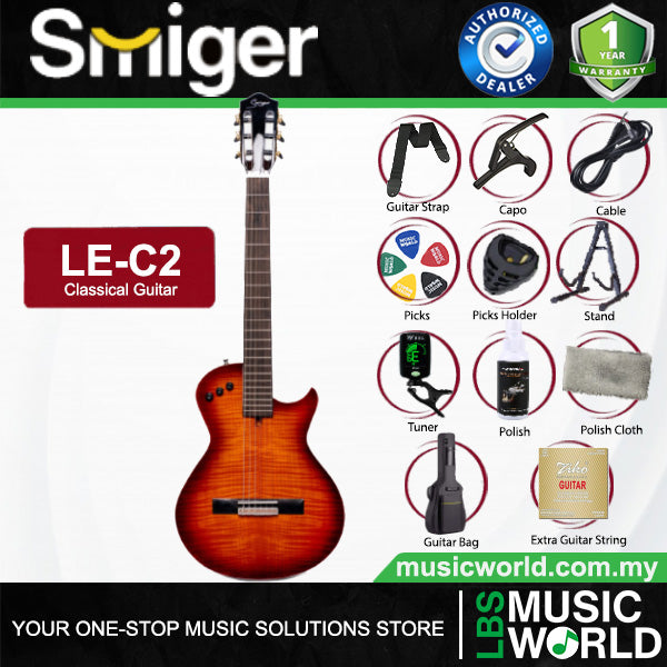 Smiger LE-C2 Okoume Body Flamed Maple Top Silent Classical Guitar With Alice String