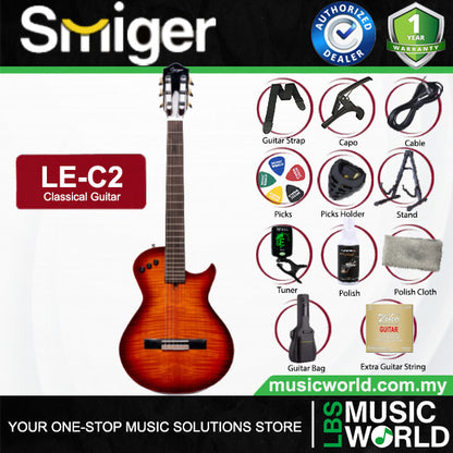 Smiger LE-C2 Okoume Body Flamed Maple Top Silent Classical Guitar With Alice String