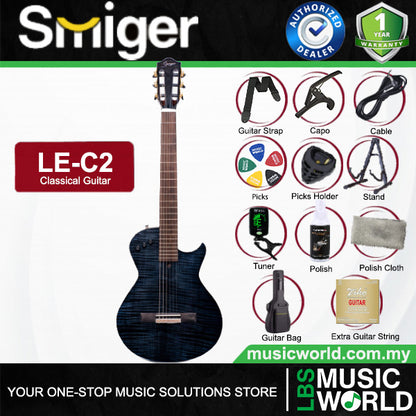 Smiger LE-C2 Okoume Body Flamed Maple Top Silent Classical Guitar With Alice String