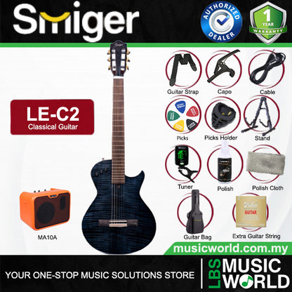 Smiger LE-C2 Okoume Body Flamed Maple Top Silent Classical Guitar With Alice String - Package