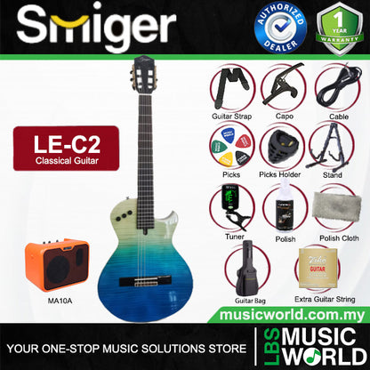 Smiger LE-C2 Okoume Body Flamed Maple Top Silent Classical Guitar With Alice String - Package