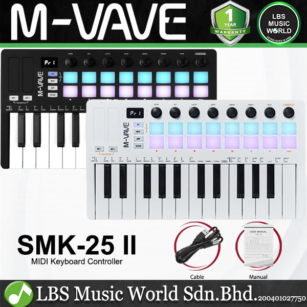M-VAVE SMK-25 II 25 Keys Midi Keyboard Controller with Built In Battery and 16 RGB Pads (SMK25 SMK 25)