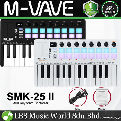 M-VAVE SMK-25 II 25 Keys Midi Keyboard Controller with Built In Battery and 16 RGB Pads (SMK25 SMK 25)