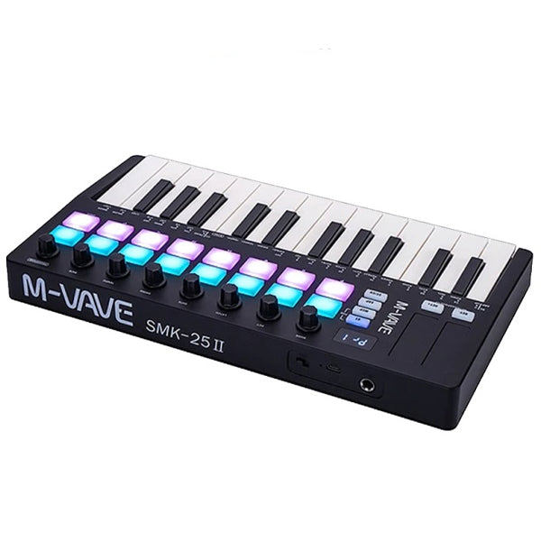 M-VAVE SMK-25 II 25 Keys Midi Keyboard Controller with Built In Battery and 16 RGB Pads (SMK25 SMK 25)
