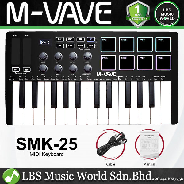 M-VAVE SMK-25 25 Keys Portable Wireless Midi Keyboard with 8 RGB