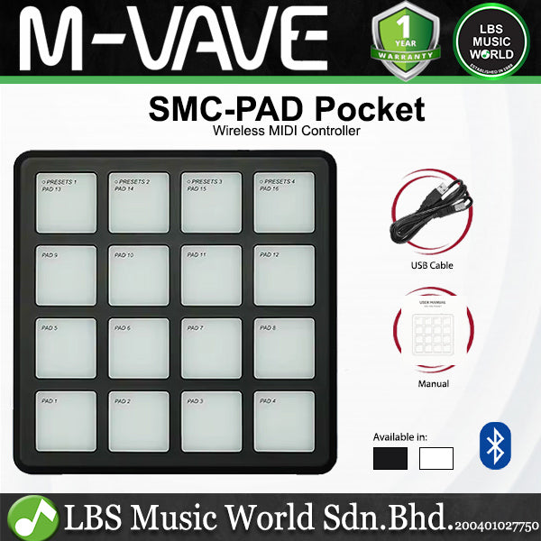 M-VAVE SMC-PAD Pocket Wireless MIDI Controller with 16 RGB Velocity-sensitive Pad (SMCPAD SMC PAD)