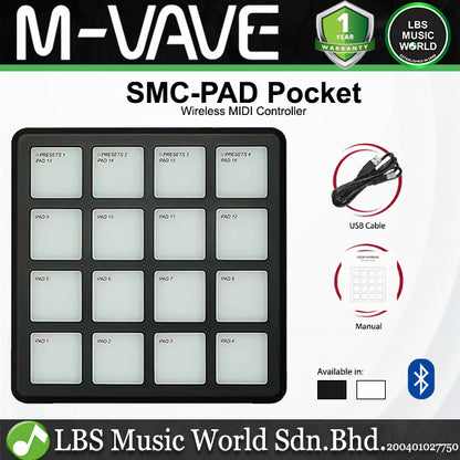 M-VAVE SMC-PAD Pocket Wireless MIDI Controller with 16 RGB Velocity-sensitive Pad (SMCPAD SMC PAD)