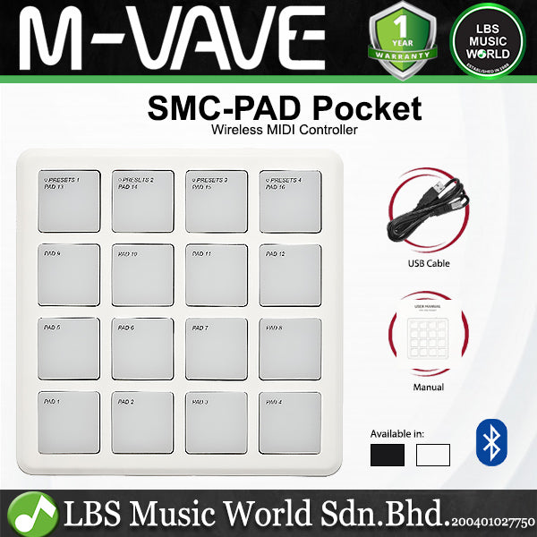M-VAVE SMC-PAD Pocket Wireless MIDI Controller with 16 RGB Velocity-sensitive Pad (SMCPAD SMC PAD)