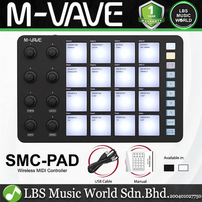 M-VAVE SMC-PAD Portable and Lightweight Wireless MIDI Controller Pad Beginner Friendly (SMCPAD SMC PAD)