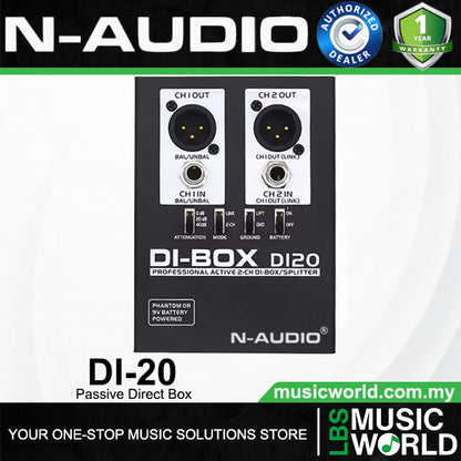 N-Audio DI-20 Dual Channel Active Direct Box Splitter (DI20 DI 20)