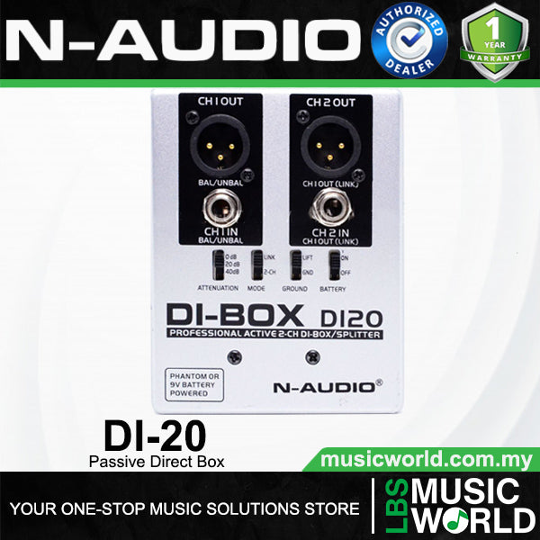 N-Audio DI-20 Dual Channel Active Direct Box Splitter (DI20 DI 20)