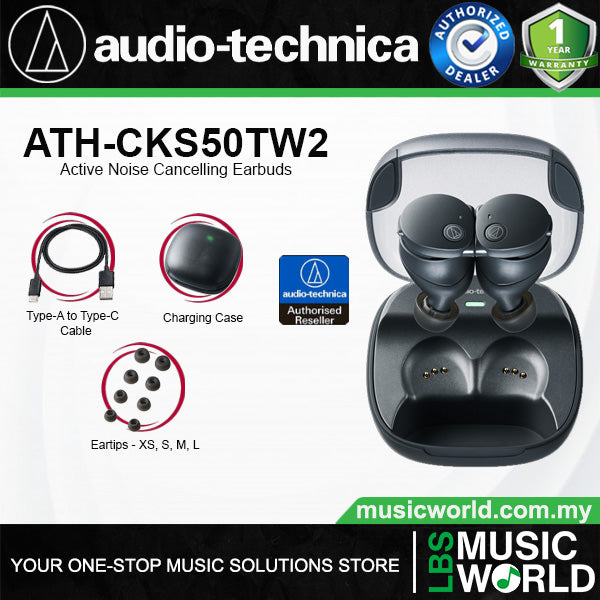 Audio Technica ATH-CKS50TW2 Truly Wireless Earbuds Earphones With Noise Cancelling (CKS50TW2 CKS 50TW2)