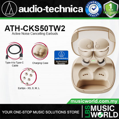 Audio Technica ATH-CKS50TW2 Truly Wireless Earbuds Earphones With Noise Cancelling (CKS50TW2 CKS 50TW2)
