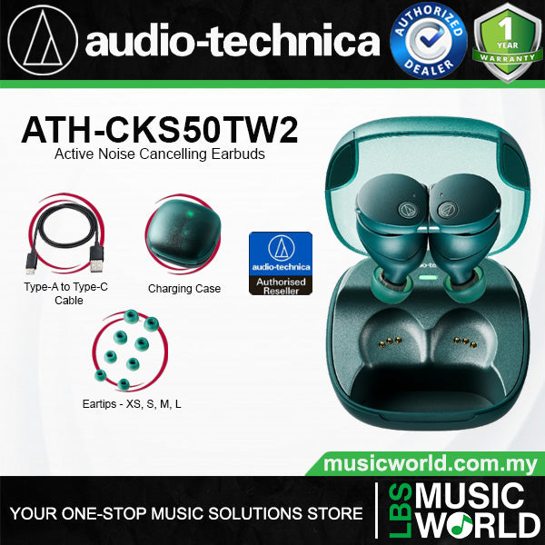Audio Technica ATH-CKS50TW2 Truly Wireless Earbuds Earphones With Noise Cancelling (CKS50TW2 CKS 50TW2)