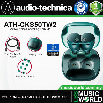 Audio Technica ATH-CKS50TW2 Truly Wireless Earbuds Earphones With Noise Cancelling (CKS50TW2 CKS 50TW2)