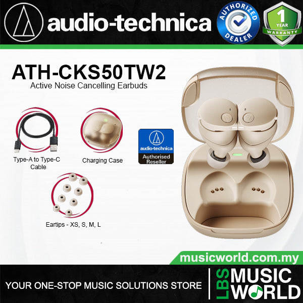 Audio Technica ATH-CKS50TW2 Truly Wireless Earbuds Earphones With Noise Cancelling (CKS50TW2 CKS 50TW2)