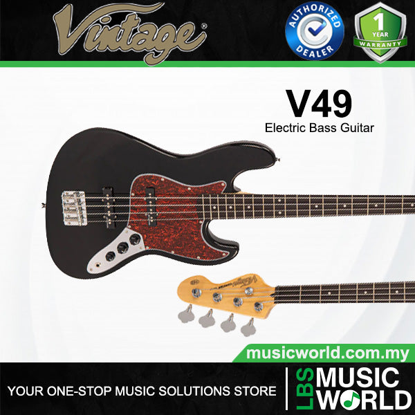 Vintage V49 5 String Coaster Series Paulownia Body Bass Guitar - Gloss Black