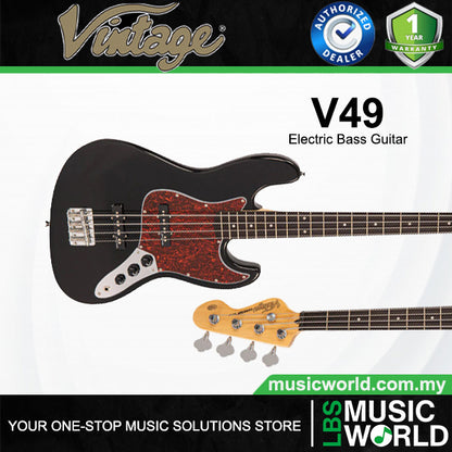Vintage V49 5 String Coaster Series Paulownia Body Bass Guitar - Gloss Black
