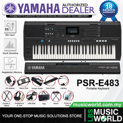 Yamaha PSR-E483 61 Keys Portable Keyboard With Accessories and Full Package (PSR E483)