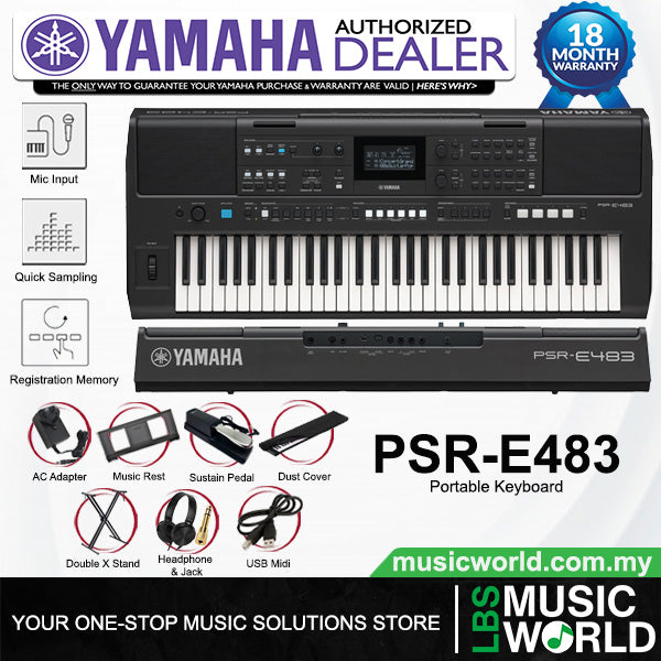 Yamaha PSR-E483 61 Keys Portable Keyboard With Accessories and Full Package (PSR E483)