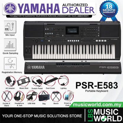 Yamaha PSR-E583 61 Keys Portable Keyboard with Accessories and Full Package (PSRE583)