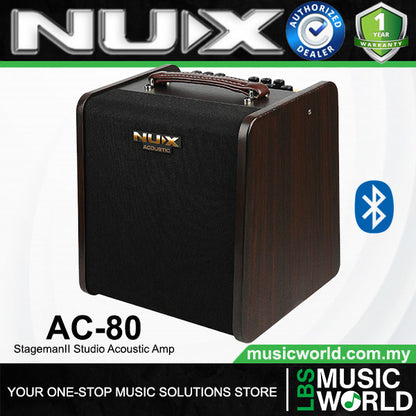 NUX AC-80 Stageman II 80 Watt Rechargeable Battery Powered Amp Acoustic Guitar Speaker Amplifier with Looper and Bluetooth