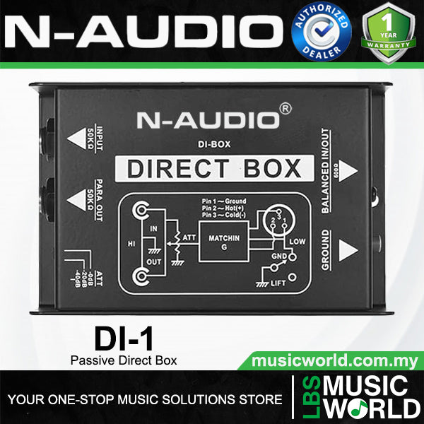 N-Audio DI-1 Single Channel Passive Direct Injection DI Box (DI1)