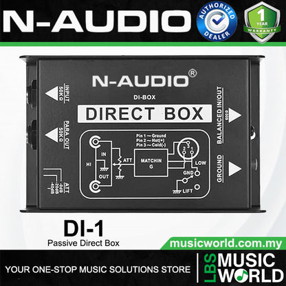 N-Audio DI-1 Single Channel Passive Direct Injection DI Box (DI1)