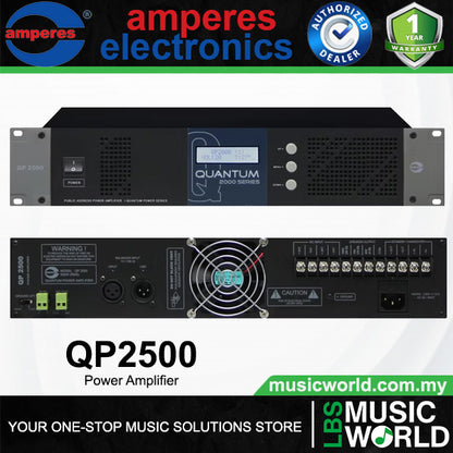 Amperes QP2500 500W 100V Line Class AB Power Amplifier with AFS