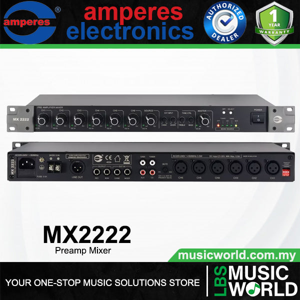 Amperes MX2222 12 Inputs Dual Outputs Audio PA Pre Amplifier Mixer