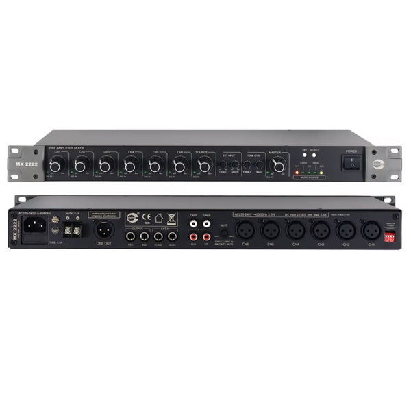 Amperes MX2222 12 Inputs Dual Outputs Audio PA Pre Amplifier Mixer