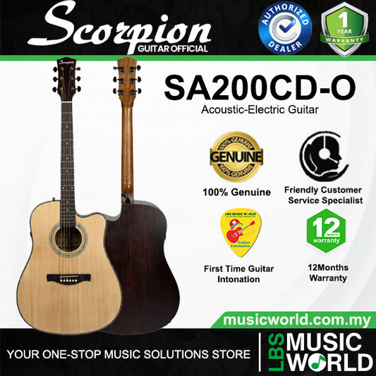 Scorpion SA200CD-O 41" Dreadnought Cutaway Solid Spruce Top Acoustic Electric Guitar (SA200CD)