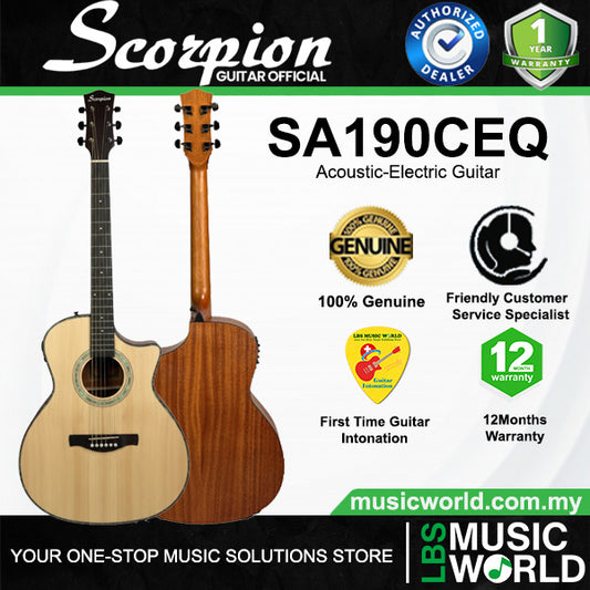 Scorpion SA190CEQ Dreadnought Spruce Plywood Cutaway Acoustic Electric Guitar