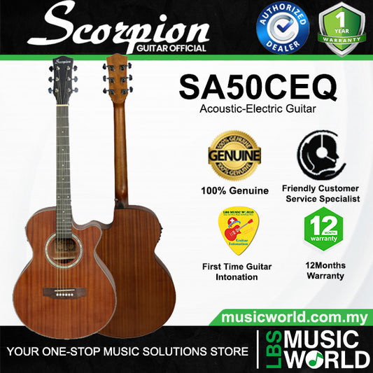 Scorpion SA50CEQ Dreadnought Cutaway Sapele Top Body Acoustic Electric Guitar