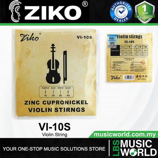 Ziko VI-10S Stainless Steel Core with Zinc Cupronickel Wound Violin String - Set (VI10S)