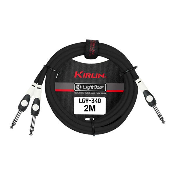 Kirlin LGY-340 1/4 Inch TRS Stereo to Dual 1/4 Inch LightGear Y Audio Jack Cable Adapter- 2 Meter Black