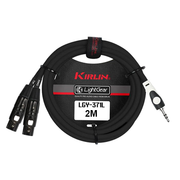 Kirlin LGY-371L 3.5mm TRS to Dual XLR Female Tip Ring LightGear Y Cable Adapter- 2 Meter Black (LGY371L)
