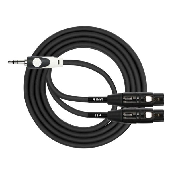 Kirlin LGY-371L 3.5mm TRS to Dual XLR Female Tip Ring LightGear Y Cable Adapter- 2 Meter Black (LGY371L)