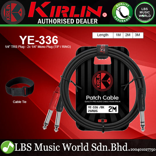 Kirlin YE-336  1/4" TRS to Dual 1/4" Mono Plug Entry Y-Cable Patch Cable - 2 Meter Black (YE336)