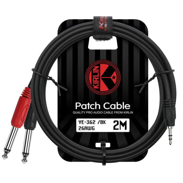 Kirlin YE-362 3.5MM TRS to Dual 1/4" Mono Plug Tip Ring Entry Y-Cable Patch Cable - 2 Meter Black (YE362)