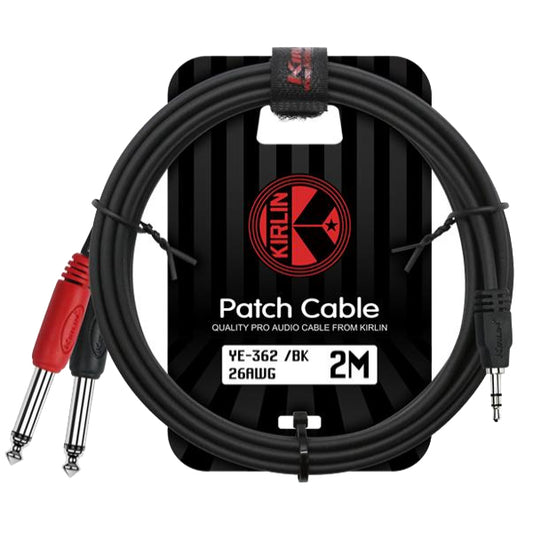 Kirlin YE-362 3.5MM TRS to Dual 1/4" Mono Plug Tip Ring Entry Y-Cable Patch Cable - 2 Meter Black (YE362)