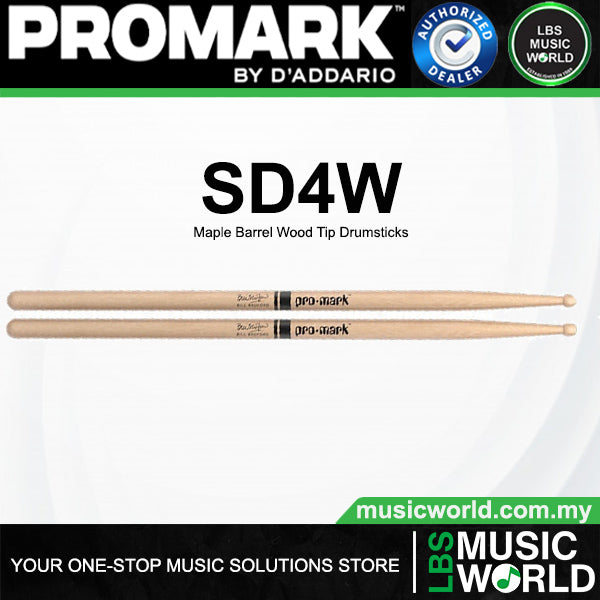 ProMark SD4W Bill Bruford Lacquered Maple Barrel Wood Tip Drumsticks