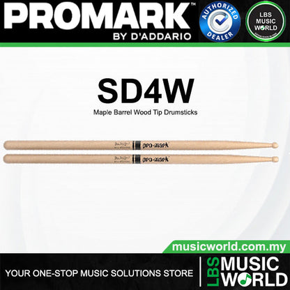 ProMark SD4W Bill Bruford Lacquered Maple Barrel Wood Tip Drumsticks