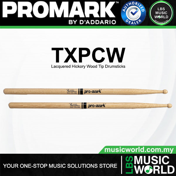 ProMark TXPCW Phil Collins Lacquered Hickory Round Wood Tip Drumsticks